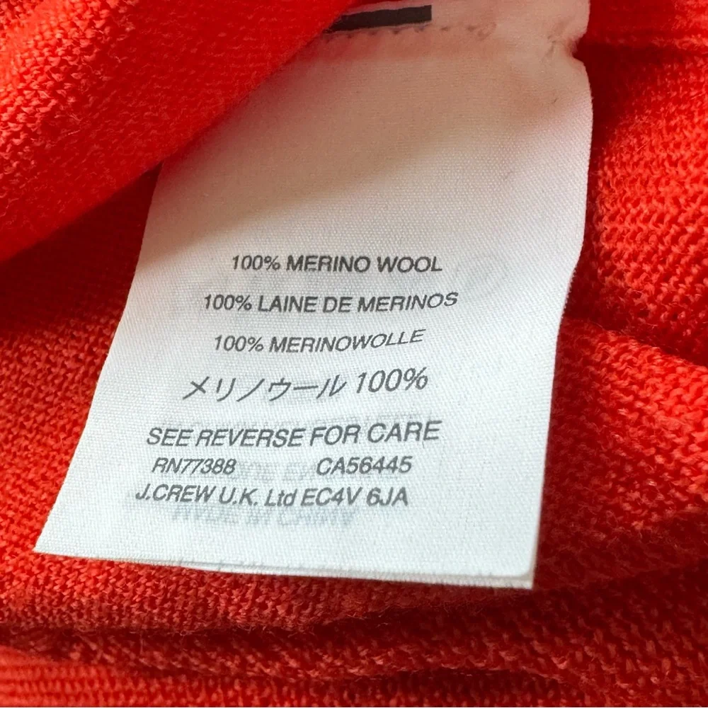 Women’s J Crew Size XXS Orange Merino Wool Lightweight Bow Front V-Neck Sweater